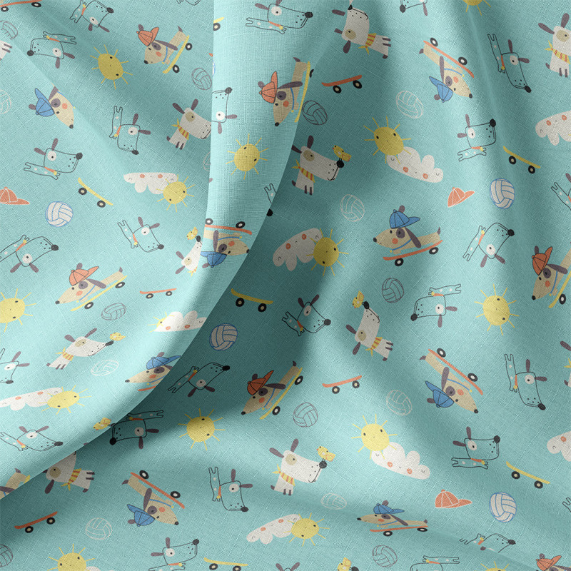 Printed Cotton DOGFUN Blue / Yellow